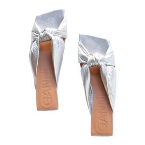 GANNI Soft Knot Flat Mules in Silver